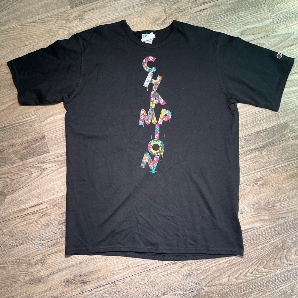Heavy Duty Champion 100% Cotton T-Shirt Black Logo Back Colorful Design Size:XL